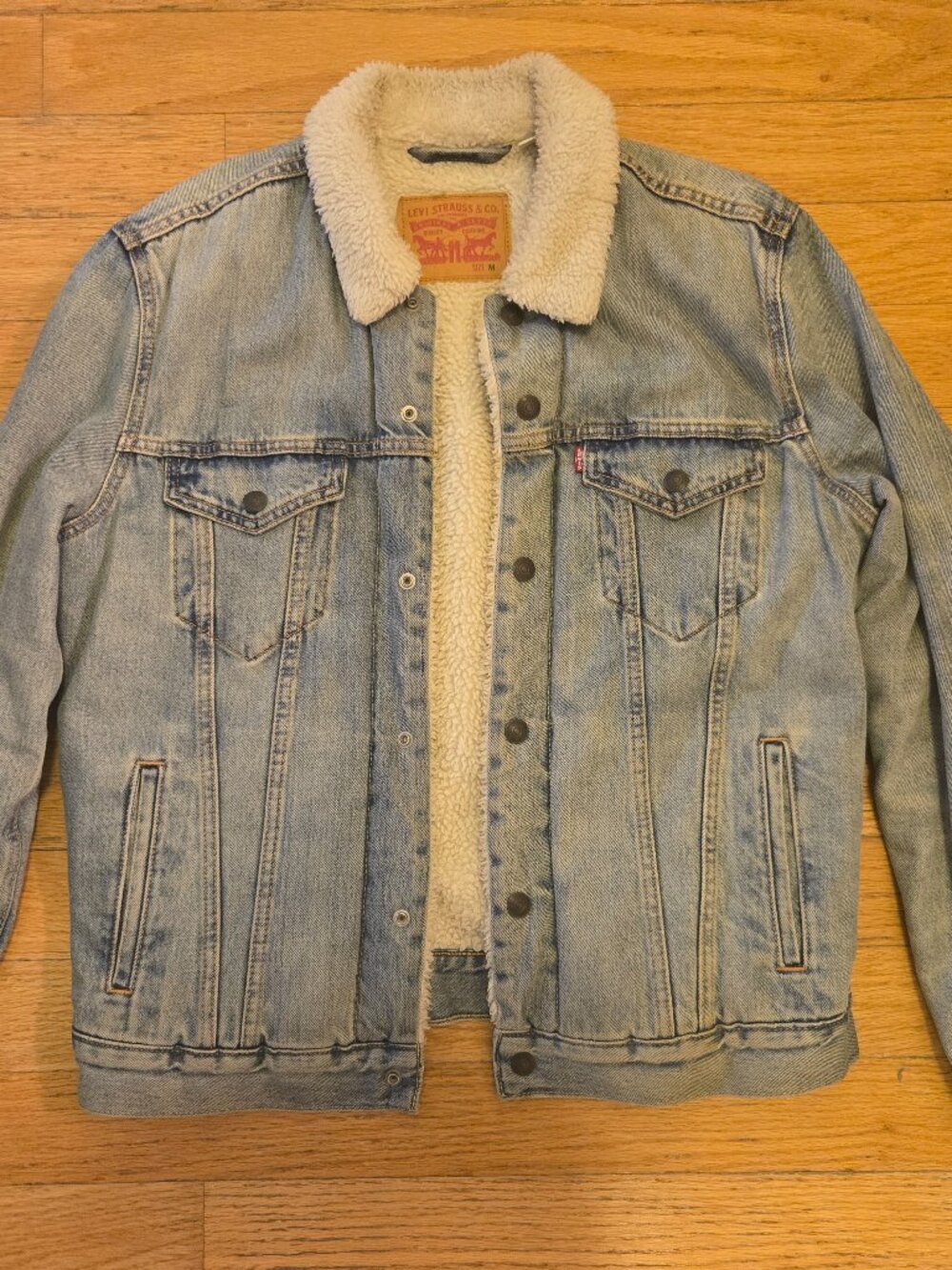Levi's Jacket Mens Medium Blue Trucker Denim Sherpa Lined Shearling Workwear